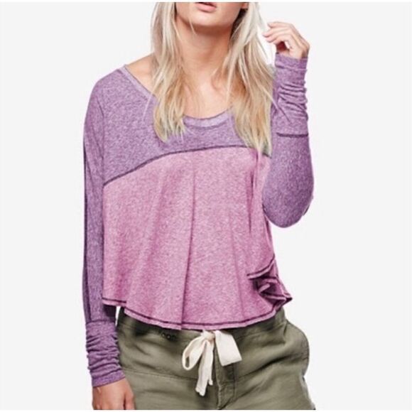 Free people we the free cloud nine color block flowy long sleeve top purple XS - Picture 1 of 10